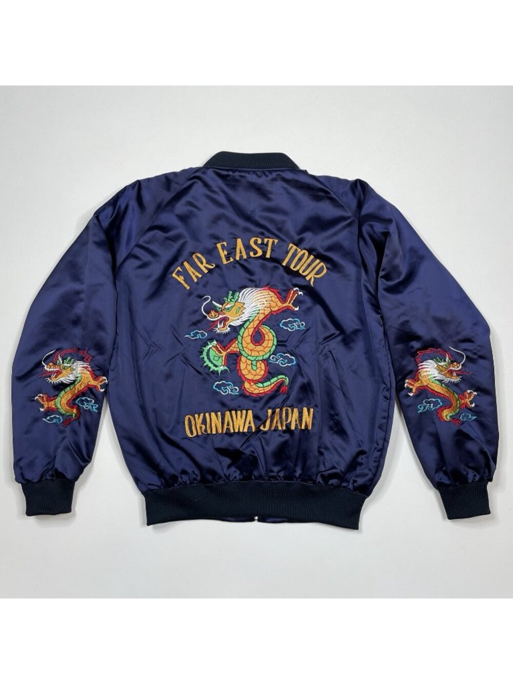 Vtg Far East Tour Satin Bomber Jacket, Size XL Okinawa Japan Embroidered Dragons